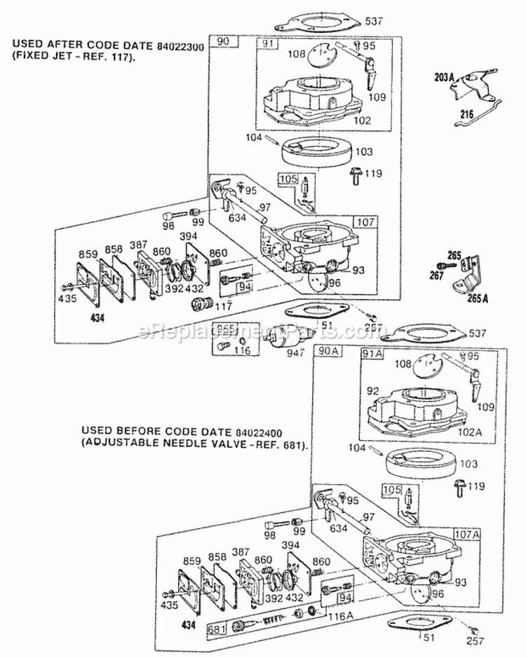 Carburetor Assemblies Diagram and Parts List for 422707-0011-02  Briggs and Stratton Engine